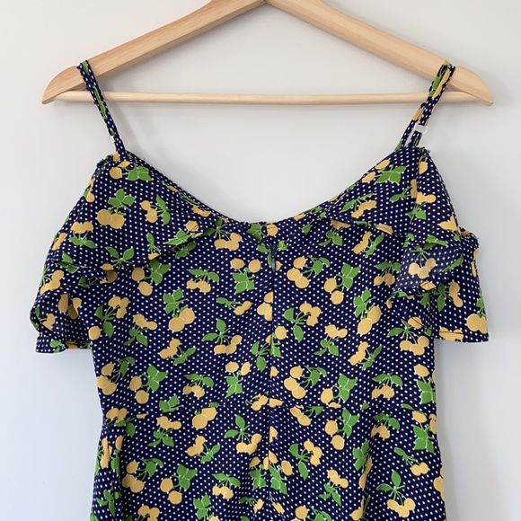 Navy Blue Polka Dot Cold Shoulder Dress - Picture 8 of 15